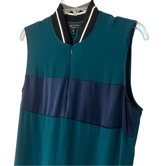 Rag & Bone Nico Silk Color block Sleeveless Side Pockets Mini Dress S Green - Picture 7 of 13